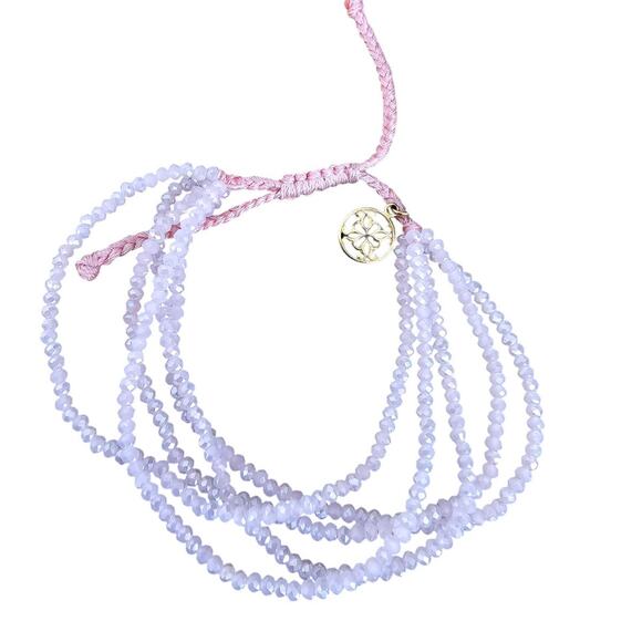 Vintage Y2K Multi Strand Seed Bead Bracelet Light Pink Adjustable - Picture 1 of 3